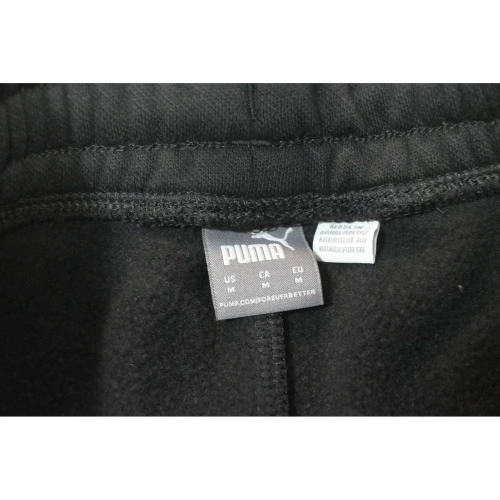 Puma Sweatpants Mens Size Medium Black Fleece Cotton Blend Joggers Tapered EUC‎